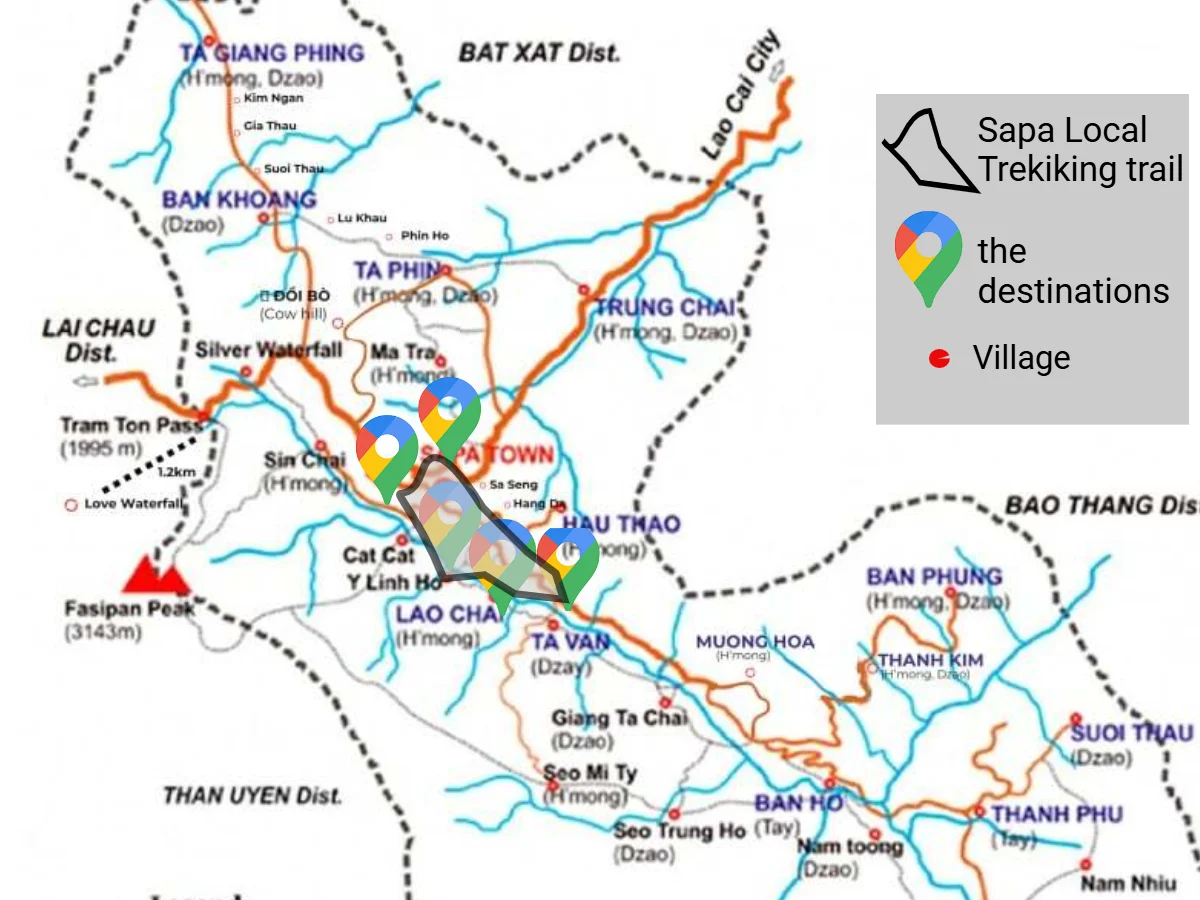 sapa local trekking tour map